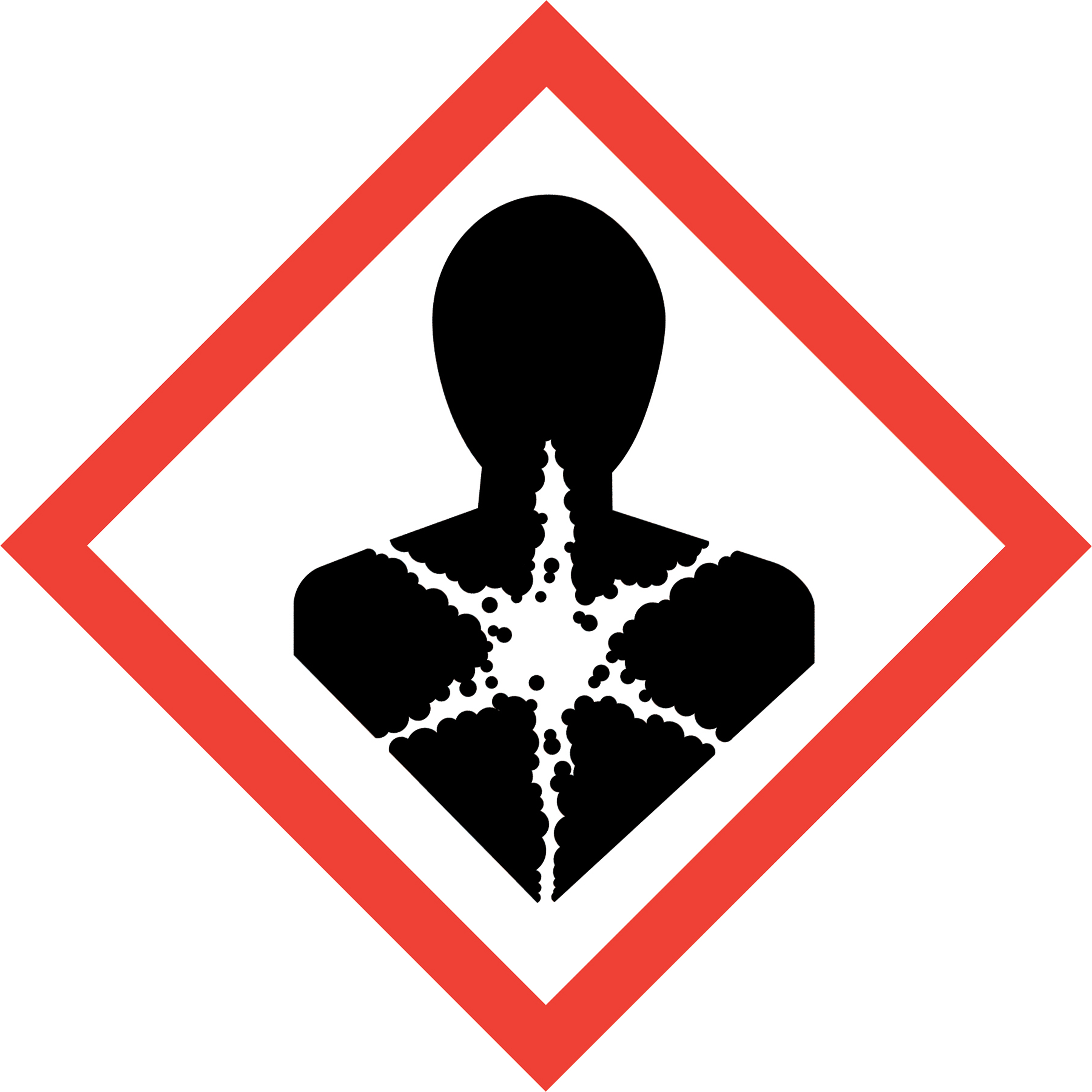 Schwarzes Symbol einer Person die auf Brustkorb sternartige weiße Linien mit Punkten hat von rotem Quadrat eingegrenzt auf weißem Hintergrund