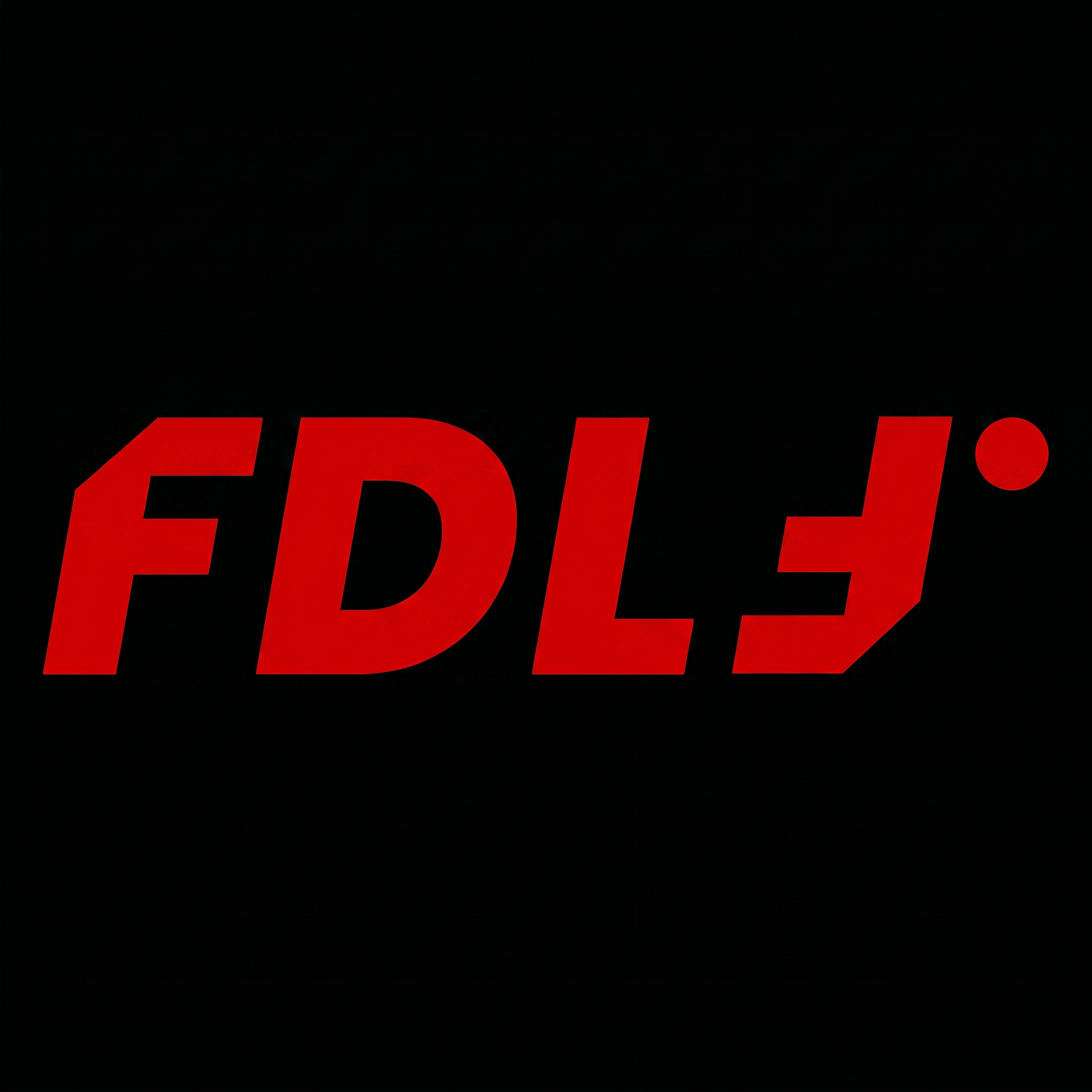 Logo mit rotem Schriftzug &bdquo;FDL&ldquo; und rotem grafischen Zeichen auf schwarzem Hintergrund