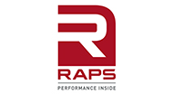 Weißes R auf rotem Hintergrund, roter Schriftzug Raps Performance inside auf weißem Hintergrund