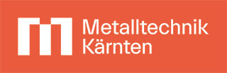Logo Metalltechnik Kärnten weiß vor orangenem Hintergrund