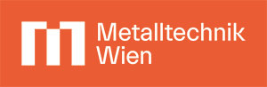 Logo Metalltechnik Wien weiß vor orangenem Hintergrund