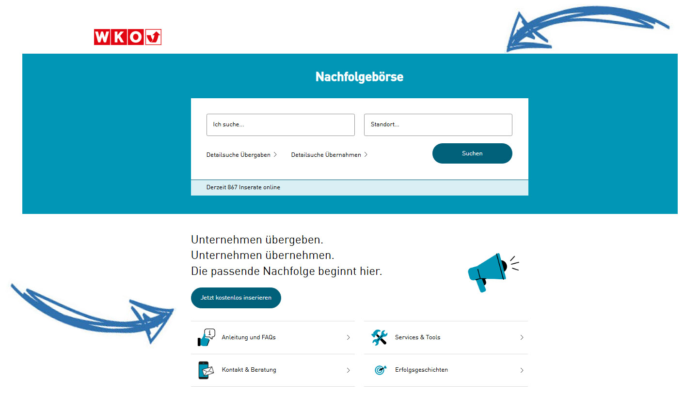 Screenshot der Suchfunktion auf der Nachfolgeb&ouml;rse
