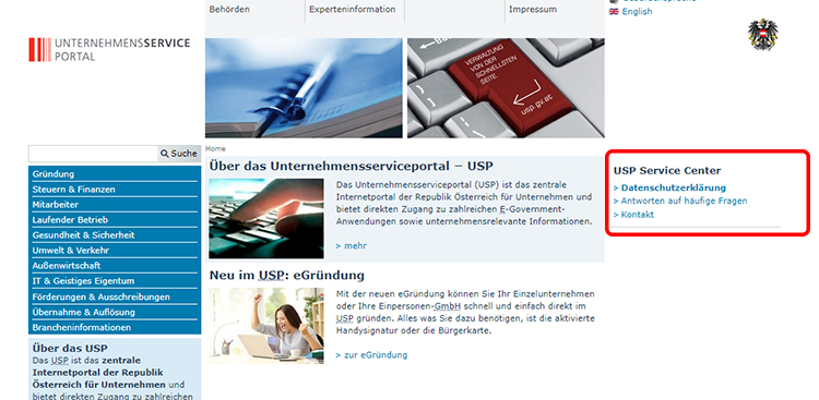 Screenshot USP-Portal