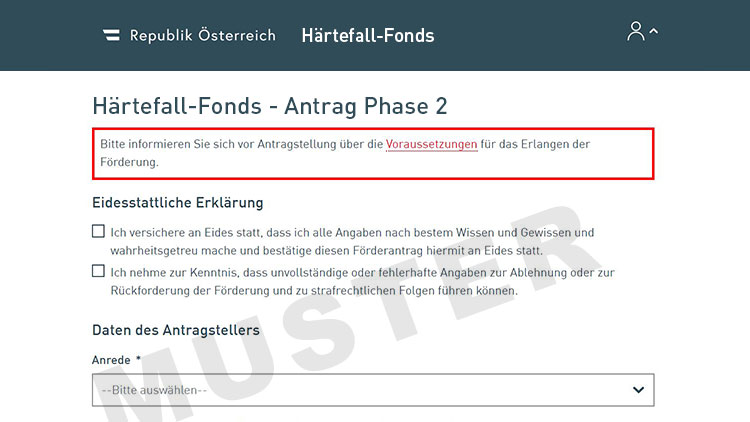 Voransicht Antragsformular