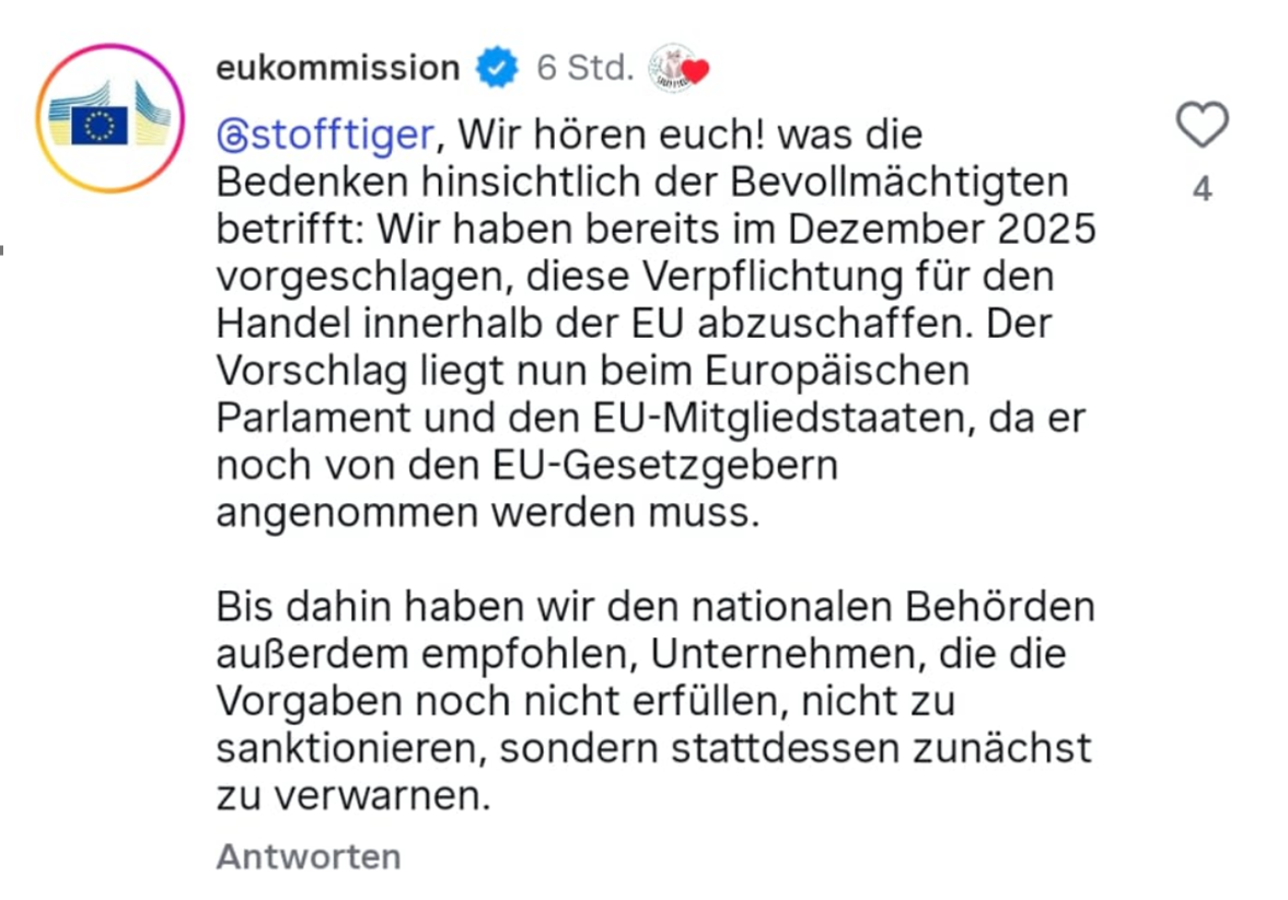 Snippet eines Social Media Beitrags der EU-Kommission zur EU-Verpackungsverordnung