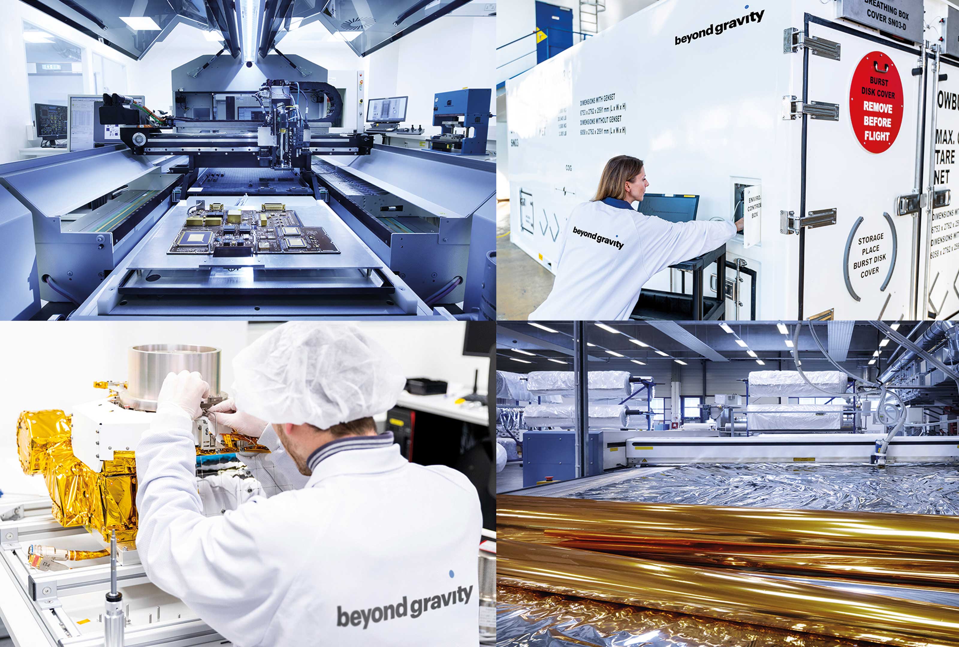 Collage mit Produkten der Firma Beyond Gravity Austria GmbH
