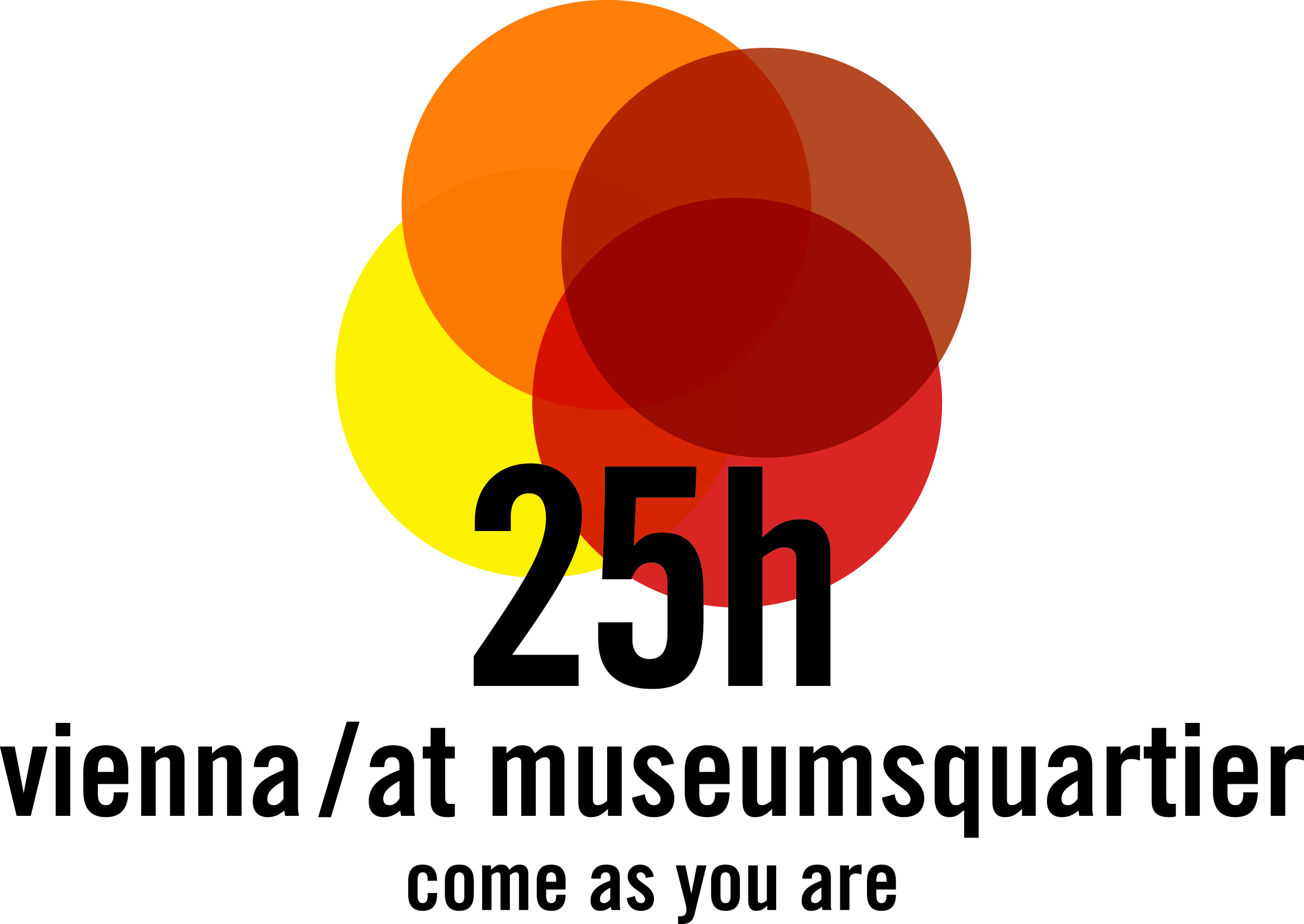oranger und roter halbkreis mit schrift: 25h vienna/at museumsquartier come as you are