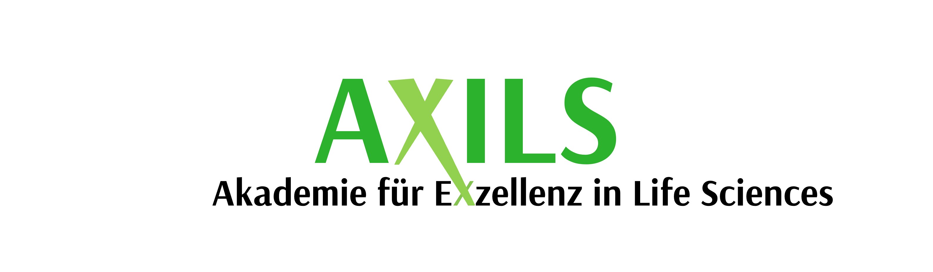 Logo: Axils in grüner Schrift und darunter in schwarzer Schrift Akademie für Exzellenz in Life Sciences