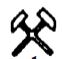 Icon für andere Arbeiten: Illustration zweier über Kreuz liegender Hammer mit schwarzen Außenlinien auf weißem Hintergrund