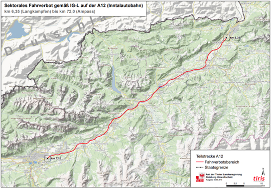 Übersichtskarte sektorales LKW-Fahrverbot Inntalautobahn