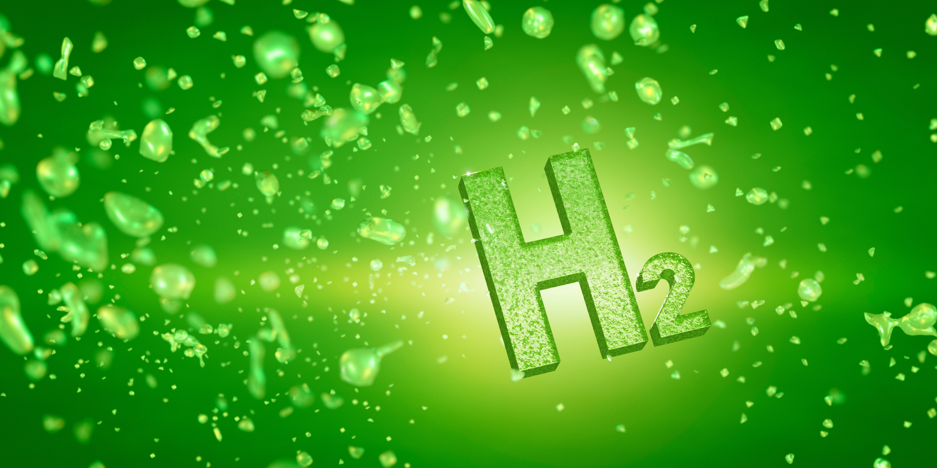 Buchstabe und Zahl H2 auf grünem Hintergrund mit Luftblasen