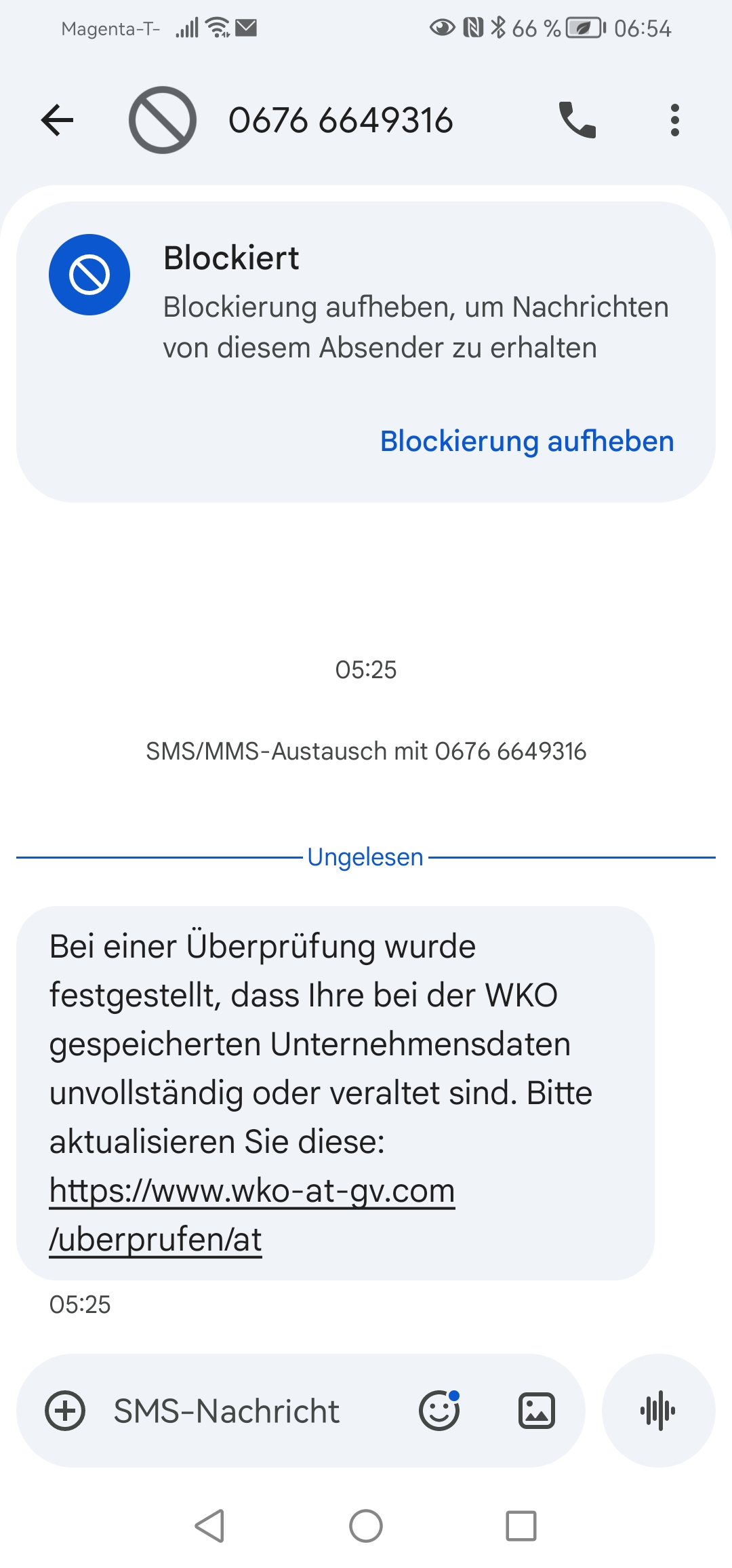 Screenshot einer Betrugs-SMS