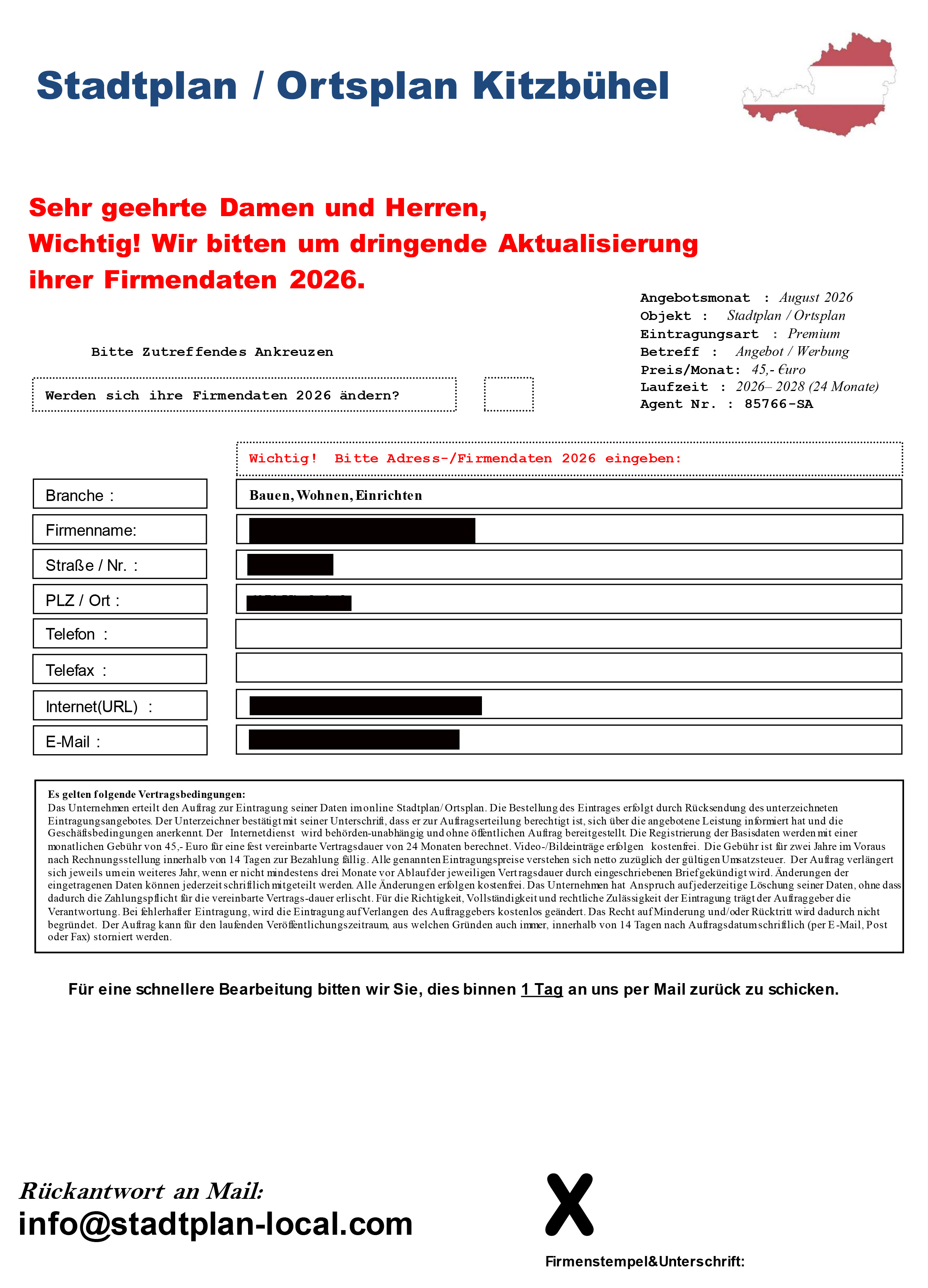 Beispiel f&uuml;r ein Betrugsformular zum Stadtplan/Ortsplan in Tirol