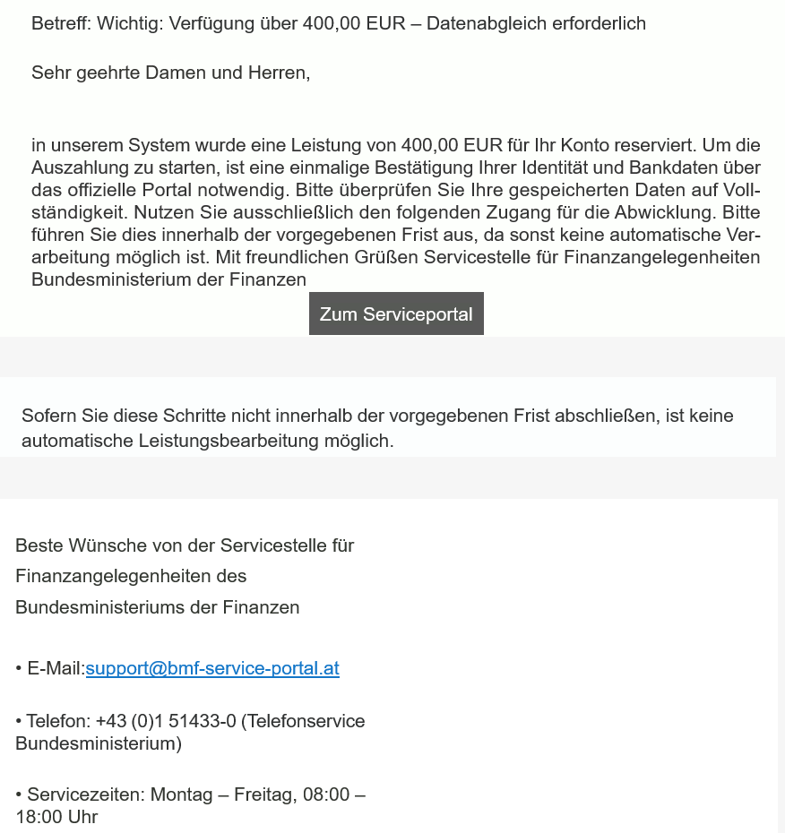 Phishing-Mail Bundesministerium f&uuml;r Finanzen (BMF)