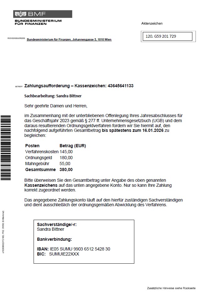 Muster der Phishingmail, Infos befinden sich oberhalb