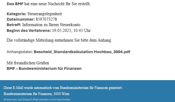 Auszug aus der Phishingmail, Infos befinden sich oberhalb