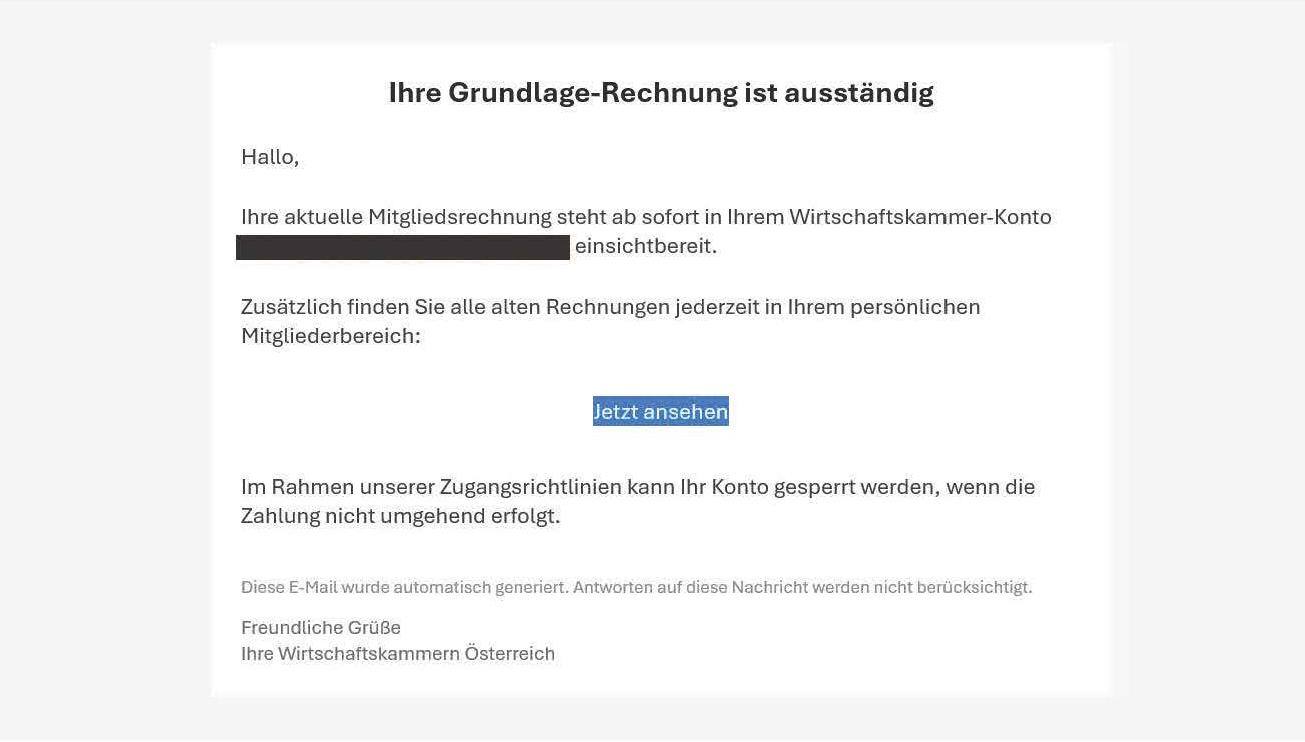 Beispiel Phishingmail Mitgliedsrechnung