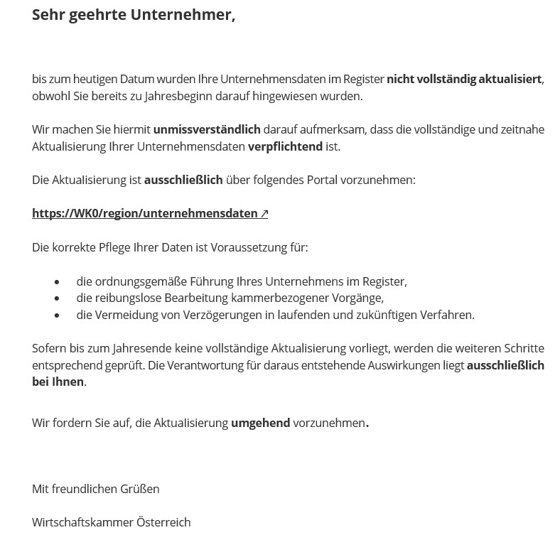 Screenshot einer Betrugsmail