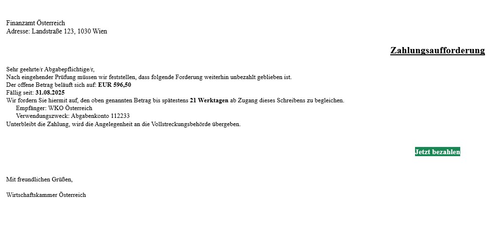 Screenshot der Betrungsmail