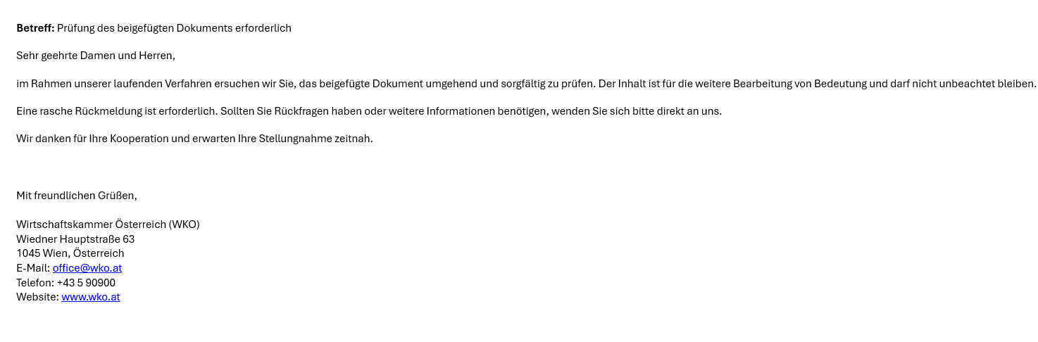 Screenshot der Phishing-Mail 