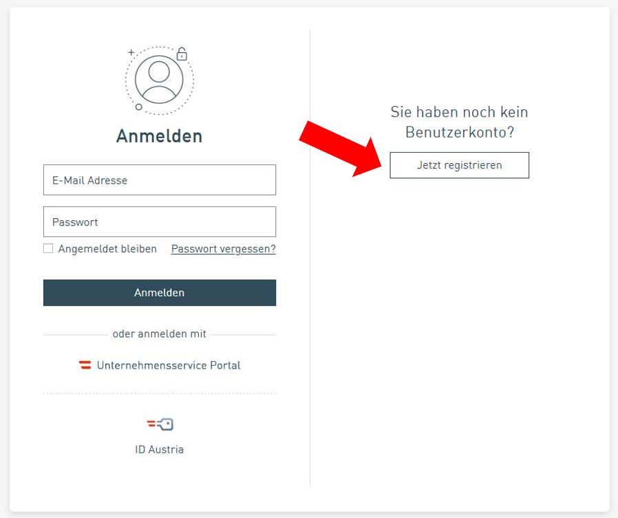 Anmeldemaske zum Login ins WKO Benutzerkonto