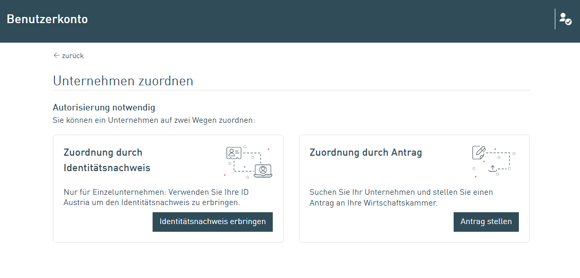 Unternehmen zuordnen im WKO Benutzerkonto