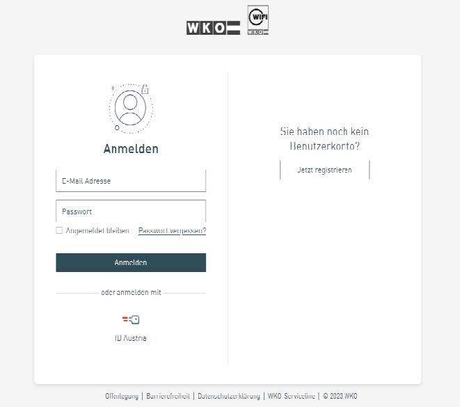 Screenshot der Anmeldung am Benutzerkonto
