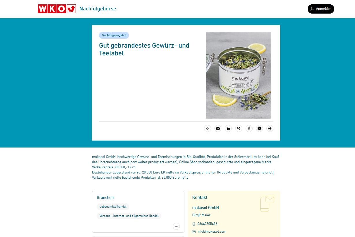 Screenshot eines fertigen Inserats