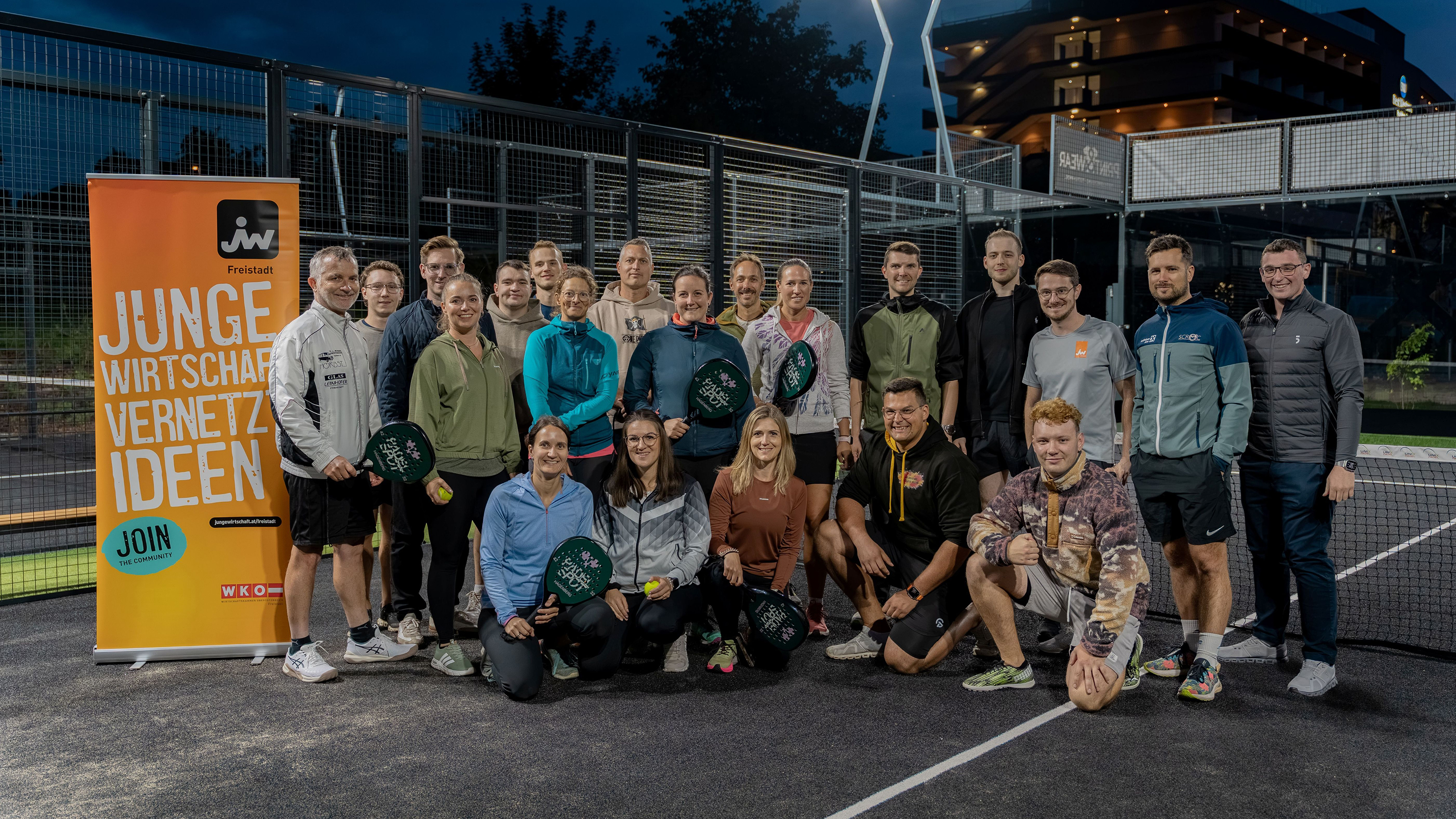 gruppenfoto, personen, tennis