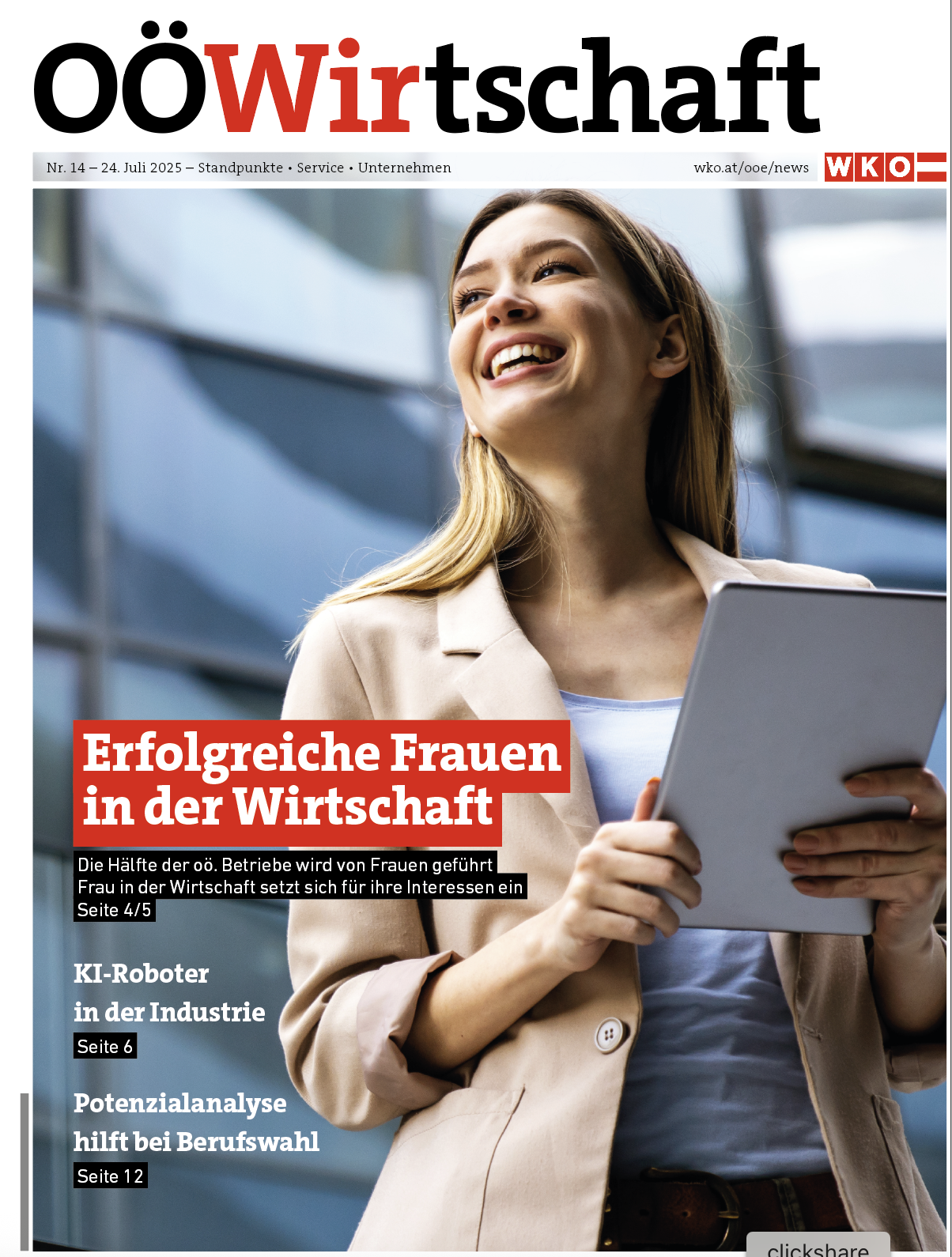 Titelseite der OÖWirtschaft vom 24. Juli 2025