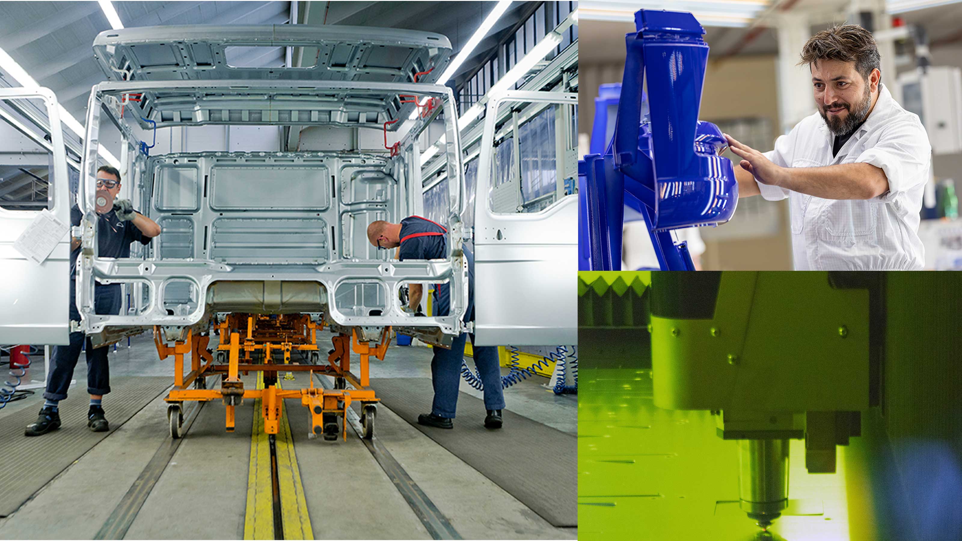 Lkw-Ferigung, Qualit&auml;tskontrolle und Laserschneideanlage bei der Firma Steyr Automotive GmbH