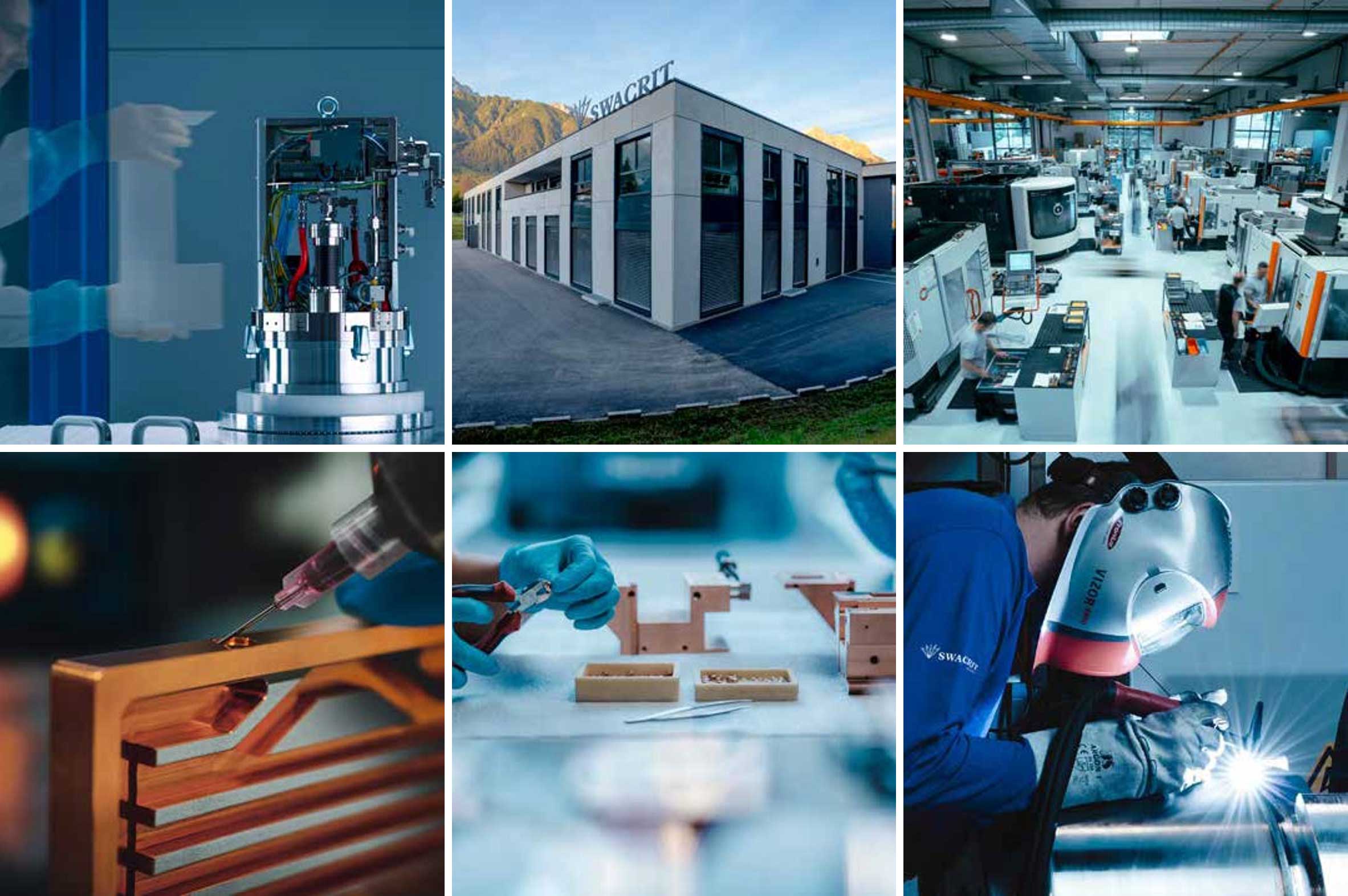 Produktionsanlagen der Firma SWACRIT systems GmbH und Personen bei der Fertigung