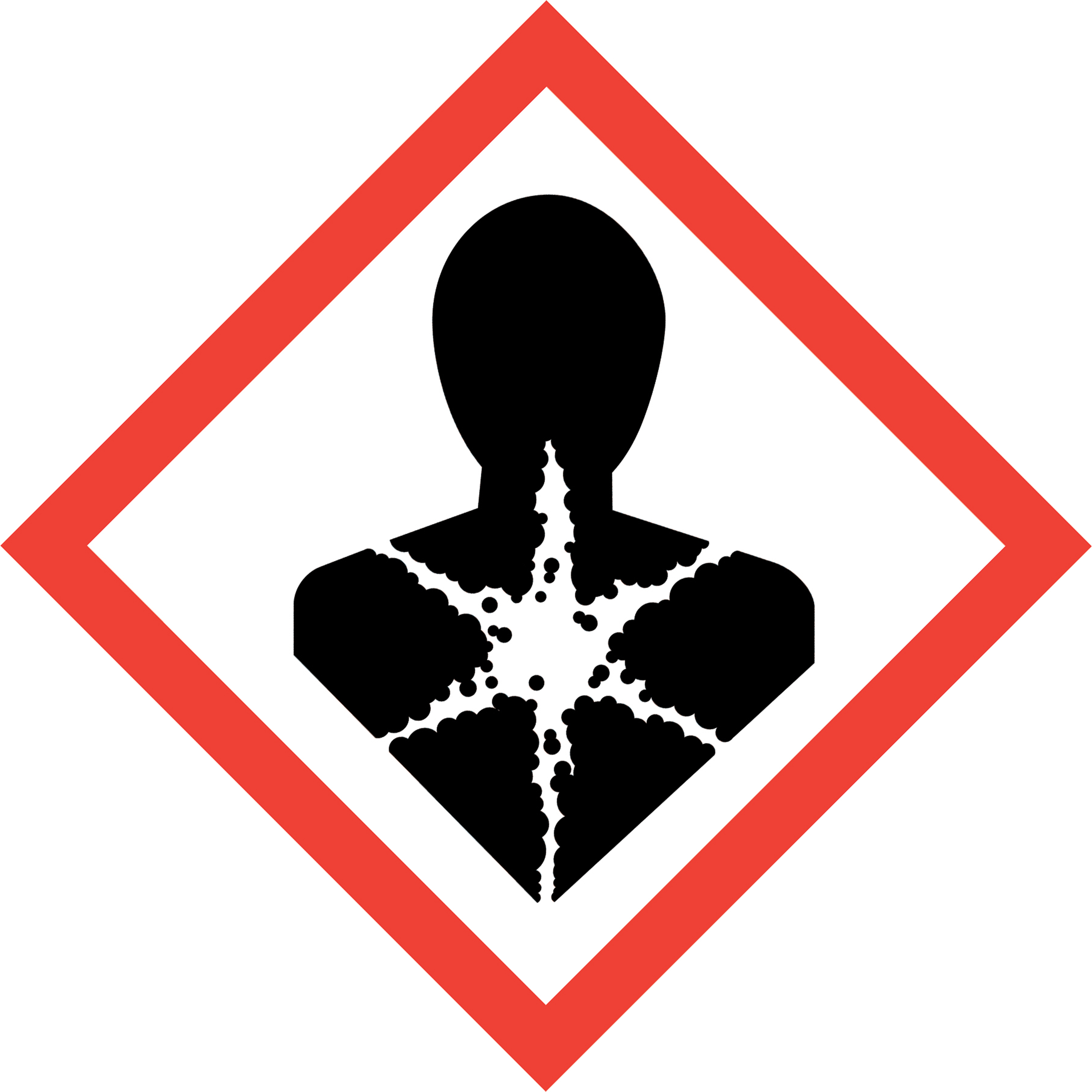 Schwarzes Symbol einer Person die auf Brustkorb sternartige wei&szlig;e Linien mit Punkten hat von rotem Quadrat eingegrenzt auf wei&szlig;em Hintergrund