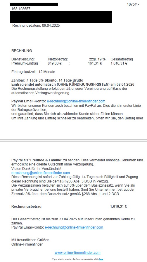 Screenshot einer E-Mail