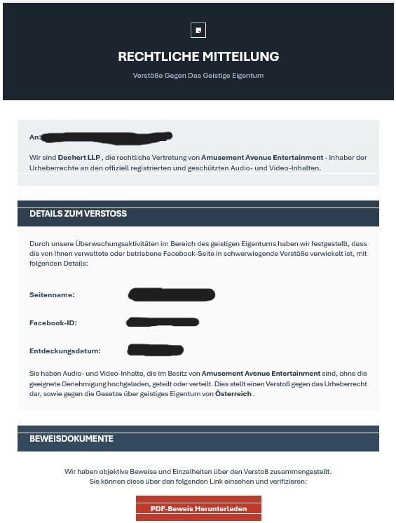 Abbildung der Phising Mail. Die Inhalte sind oberhalb im Text angegeben.