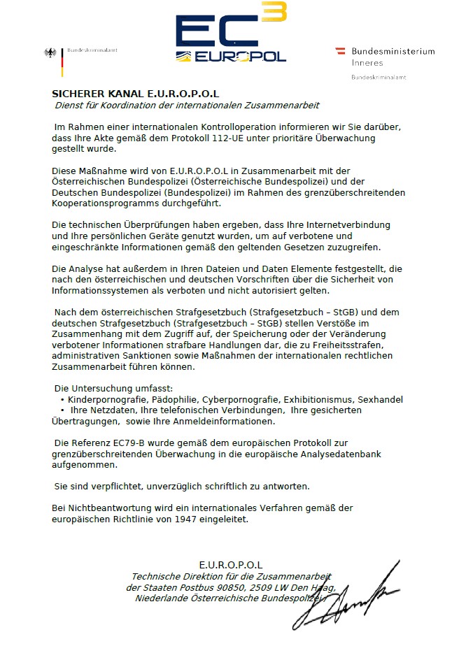 Auszug der Phishing Meldung - Informationen befinden sich oberhalb