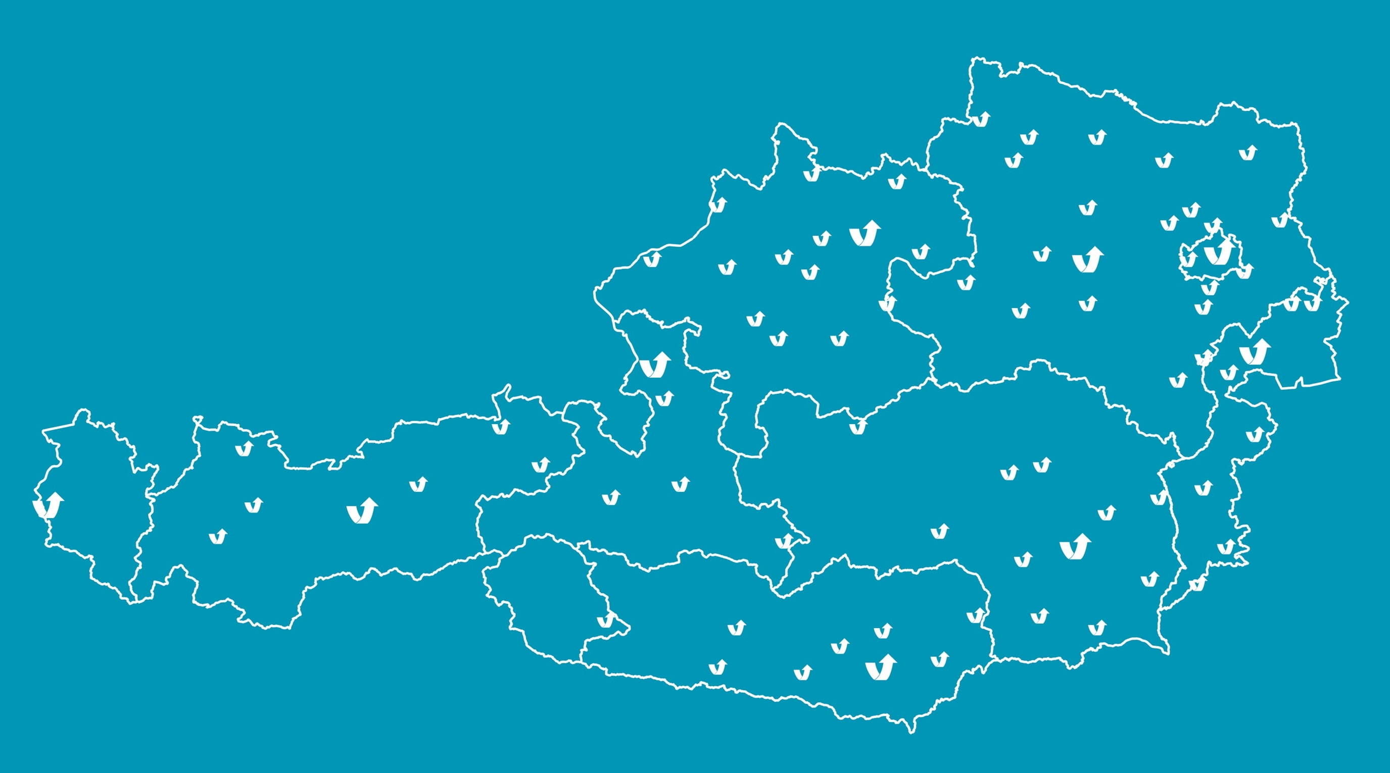 Einfache &Ouml;sterreichkarte mit markierten Gr&uuml;nderservice-Standorten