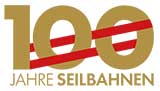 Logo mit der Ziffer 100, darunter abgedruckter Schriftzug Jahre Seilbahnen in goldener Farbe.