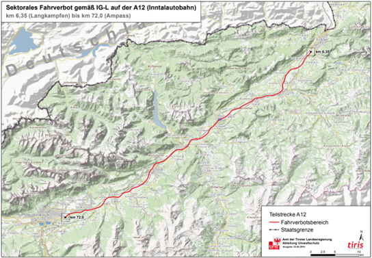&Uuml;bersichtskarte sektorales LKW-Fahrverbot Inntalautobahn