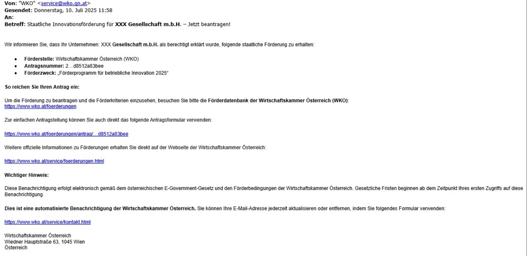 Screenshot einer Mail