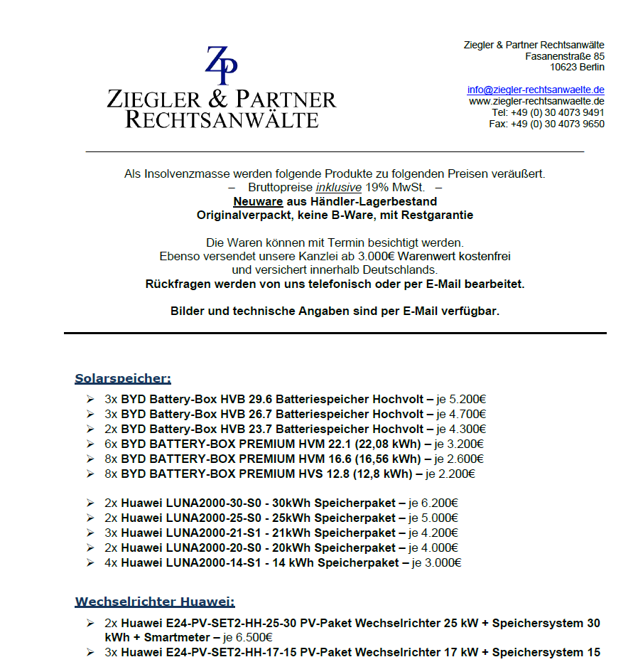 Screenshot Angebliche Verwertung aus Insolvenzverfahren