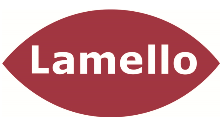 augenf&ouml;rmiges rotes Logo mit wei&szlig;er Schrift Lamello