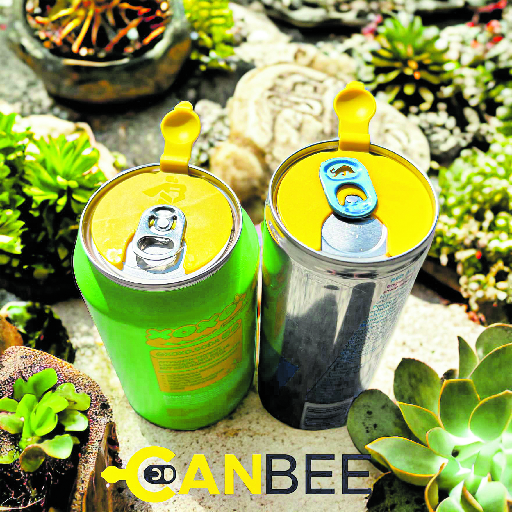 Gelbe Verschlüsse mit Katapult auf Dosen