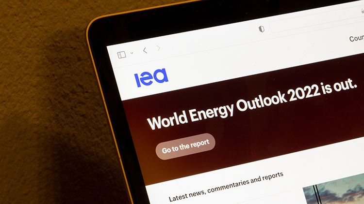 Bildausschnitt der Website der IEA aufgerufen auf einem Smartdevice