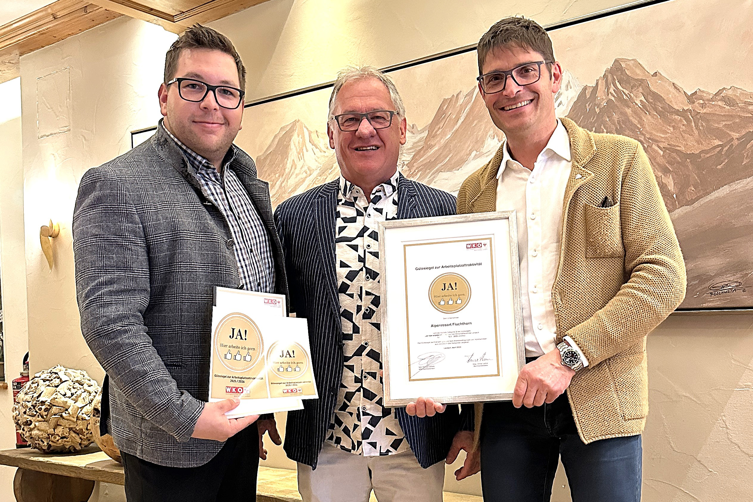 v.l. Ojster Dominik, Hansi Ojster, Michael Gitterle im Alpenresort Fluchthorn