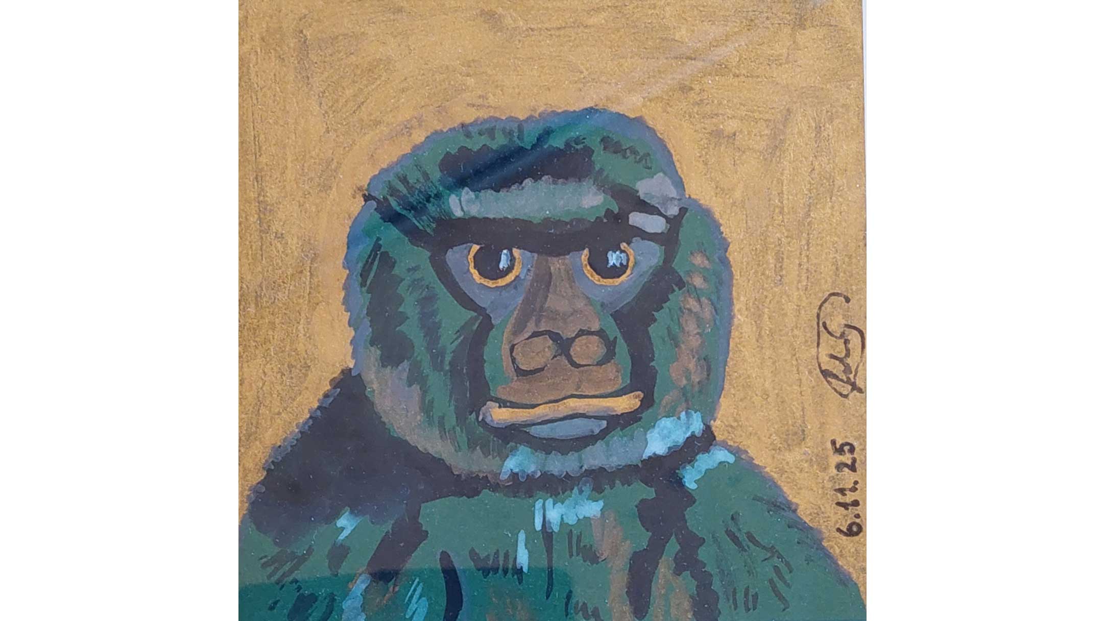 Bild Sabine Groschup - Affe auf braunem Hintergrund