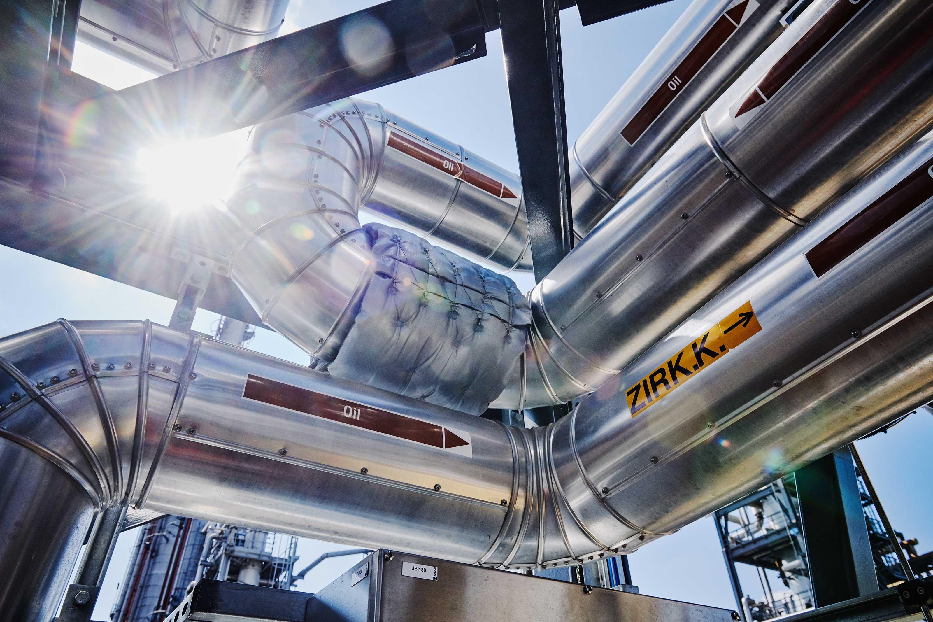 Rohre einer Chemische Recycling Anlage f&uuml;r &Ouml;l