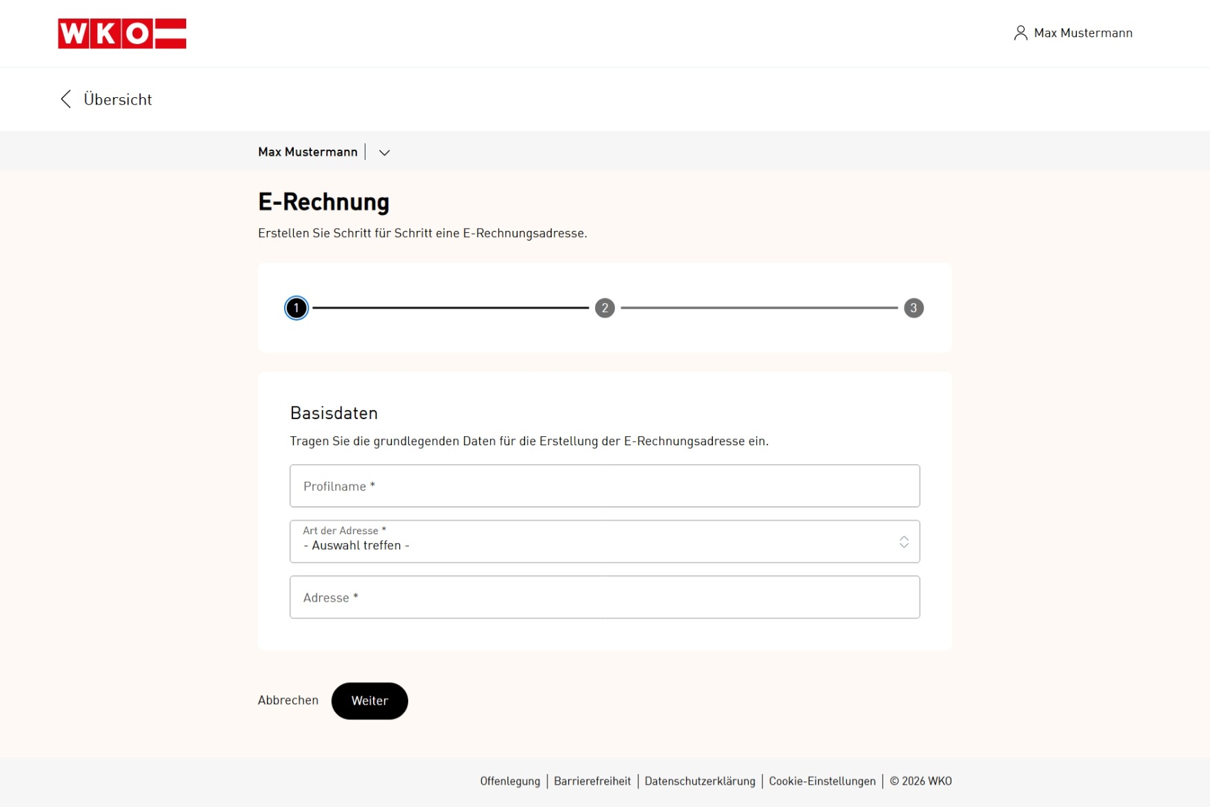 Screenshot: E-Rechnungsinfos im WKO Firmen A-Z bearbeiten
