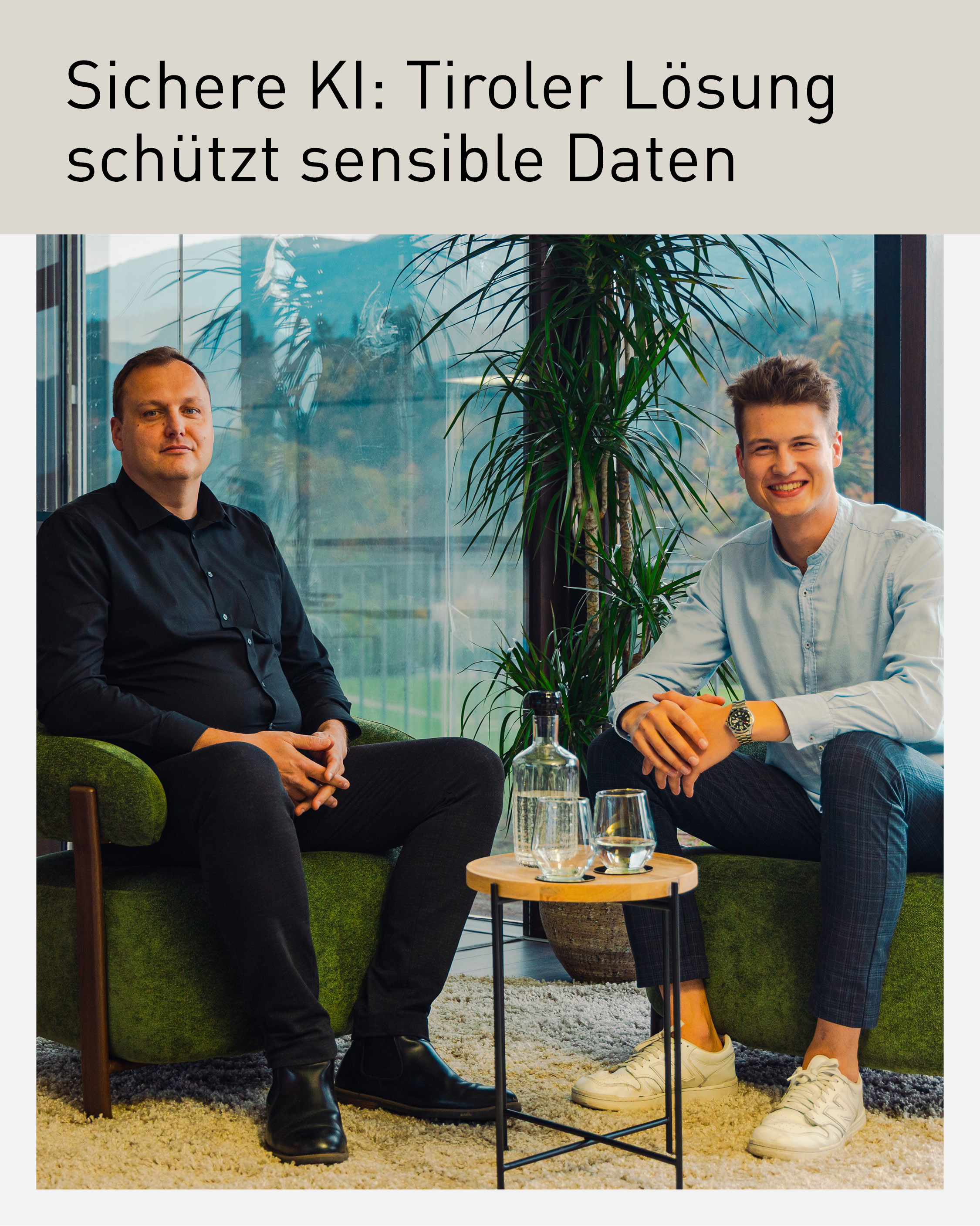 Pius Fischer und Florian K&ouml;llich vom Tiroler Softwareunternehmen Kaino. Kaino entwickelt mit Aegis eine Datenschutz-Firewall f&uuml;r den sicheren und DSGVO-konformen Einsatz von K&uuml;nstlicher Intelligenz in Unternehmen.