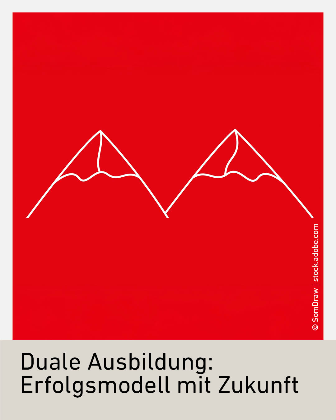 Zwei stilisierte, wei&szlig;e Berggipfel vor rotem Hintergrund.